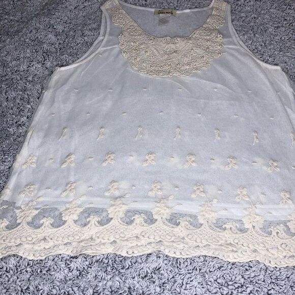 HAUTE MONDE M cream Lace Overlay Pearl Embellishment coquette Beaded top - Picture 1 of 14